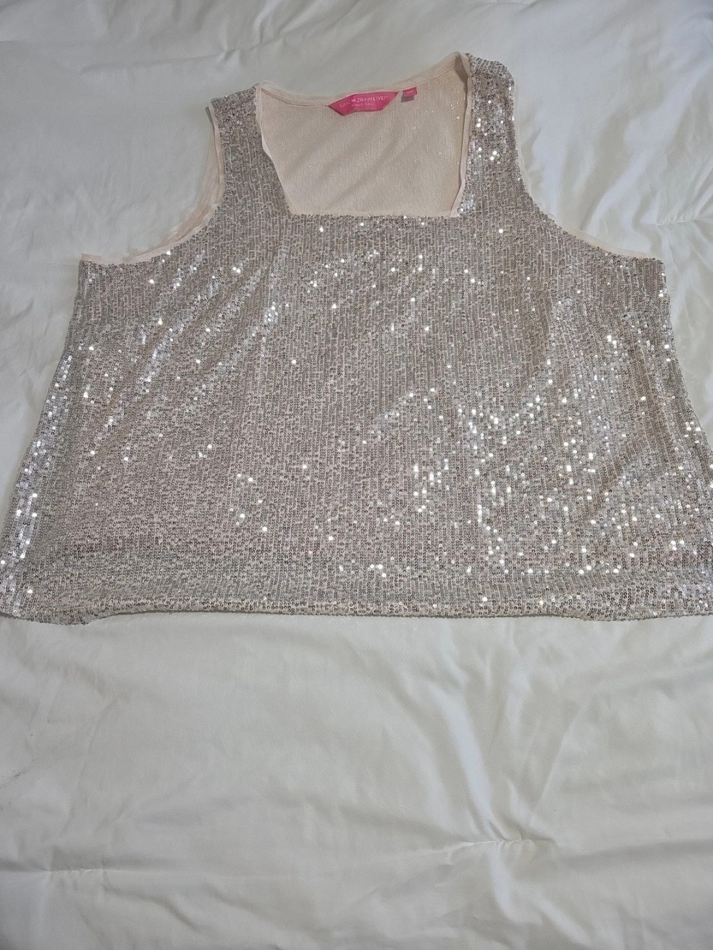 Isaac Mizrahi Silver Sequin Scoop-Neck Tank